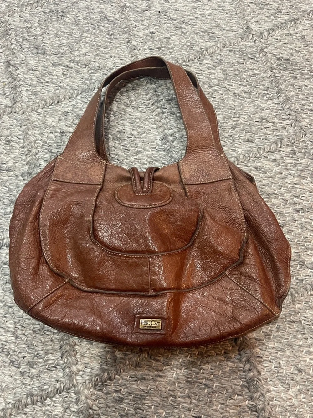 Soft Brown Leather Shoulder Bag with Front Loop Detail